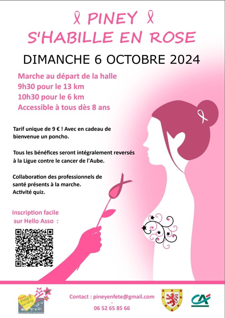 Dimanche 6 octobre : Marche solidaire, Piney s'habille en rose